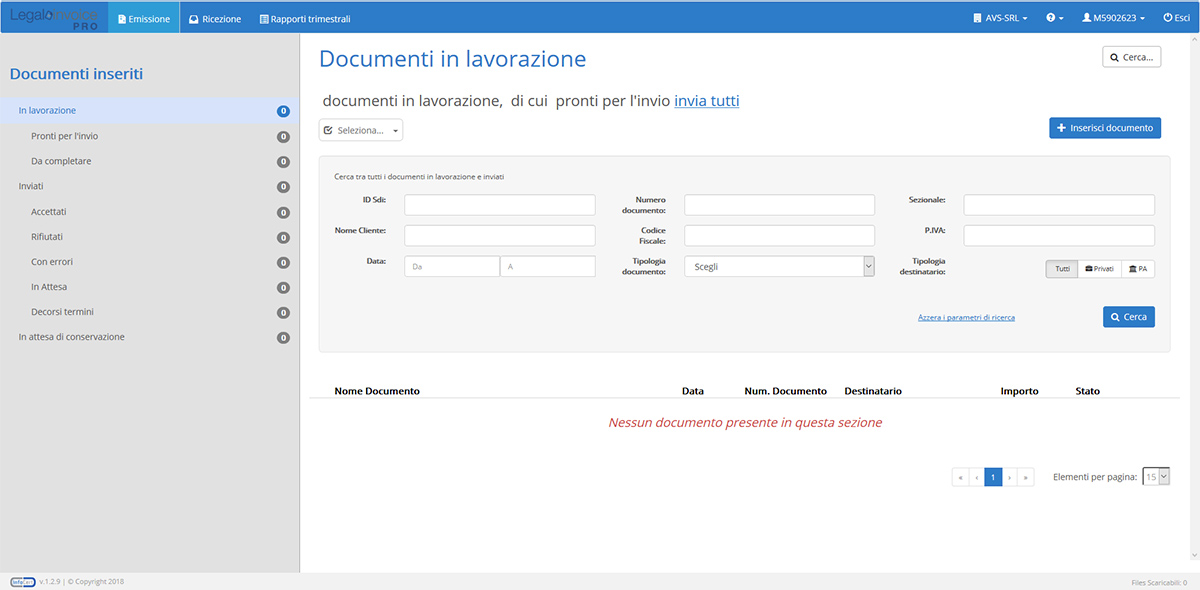 Ricerca documenti in lavorazione